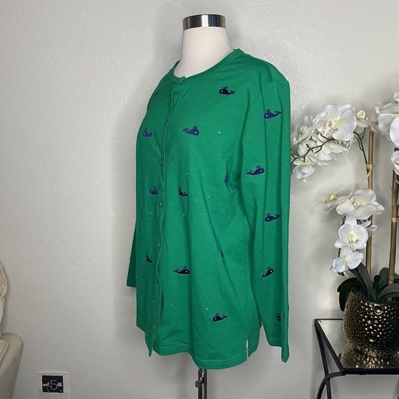 Quacker Factory Womens Cardigan Nautical Green M - Picture 4 of 6